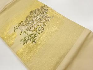 寺院に松・雲模様織出し名古屋帯